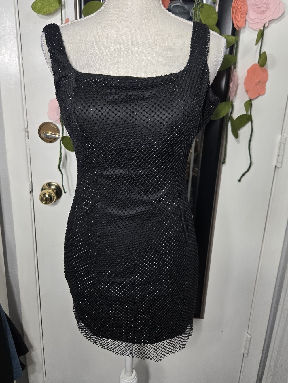 Women's Black Mini Dress Ith Mesh Overlay Studded Size 0